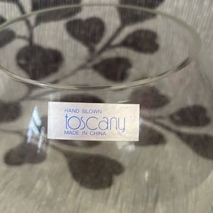 Rose bowl clear with etching 5 inches tall diameter 5 1/2 inch. Great candy dish